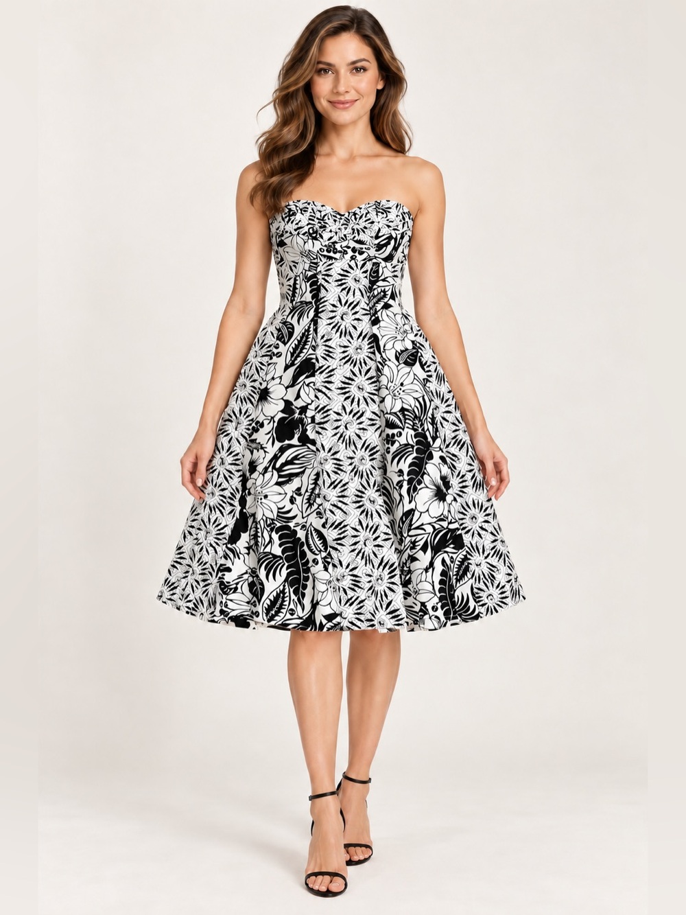 nanette lepore sahara sweetheart Silk black white tube strapless floral dress 0